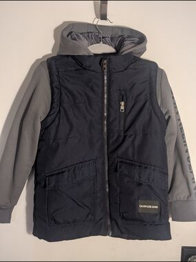 Kids Calvin Klein Jeans Hooded Puffer Vest - Navy & Gray